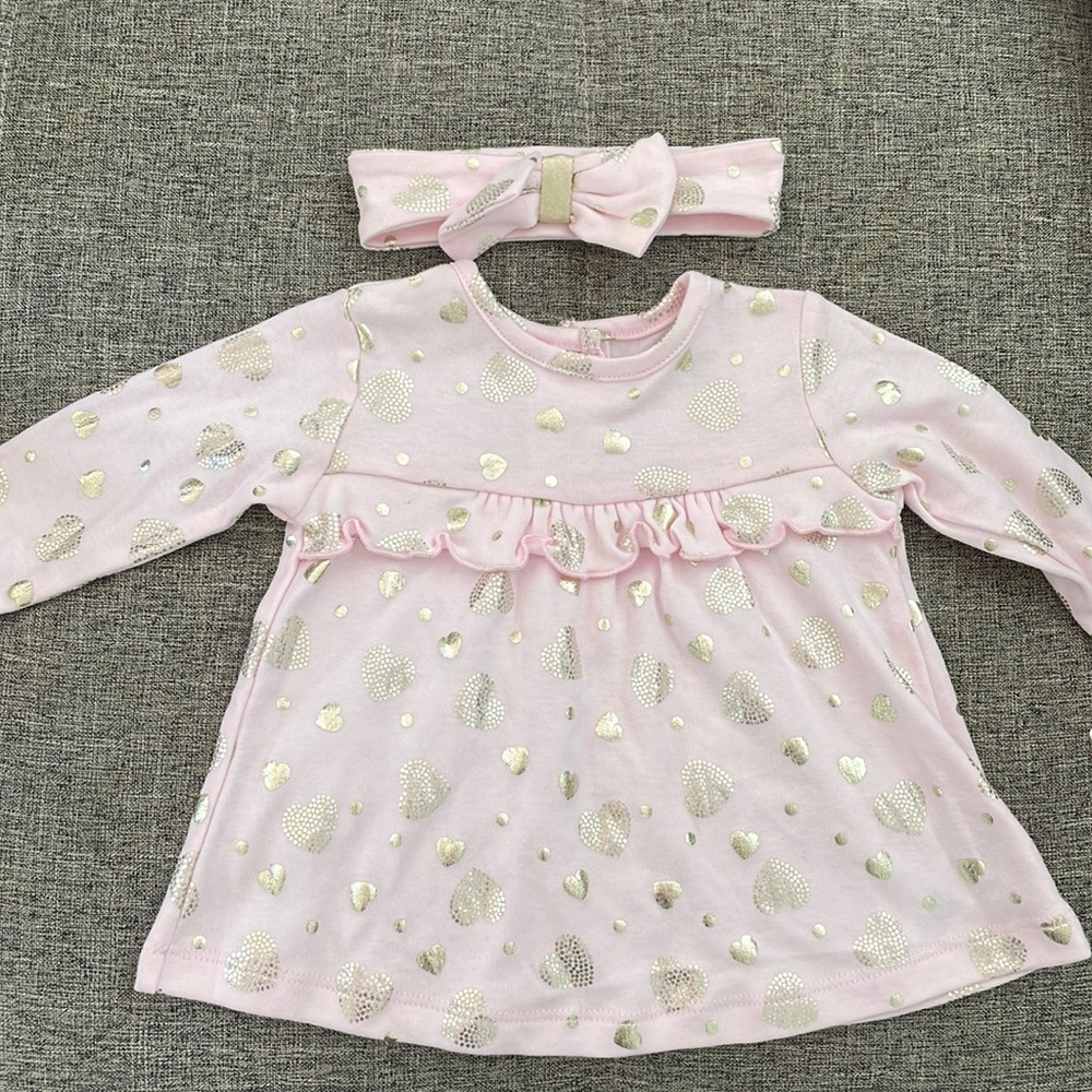 Pink and gold baby 6 month Matching Top and Headband